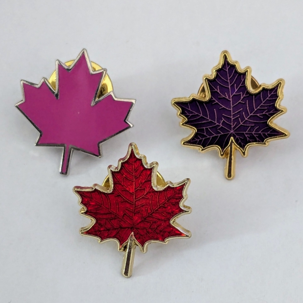 Colourful Maple Leaf Brooch Set - Red, Purple, Pink